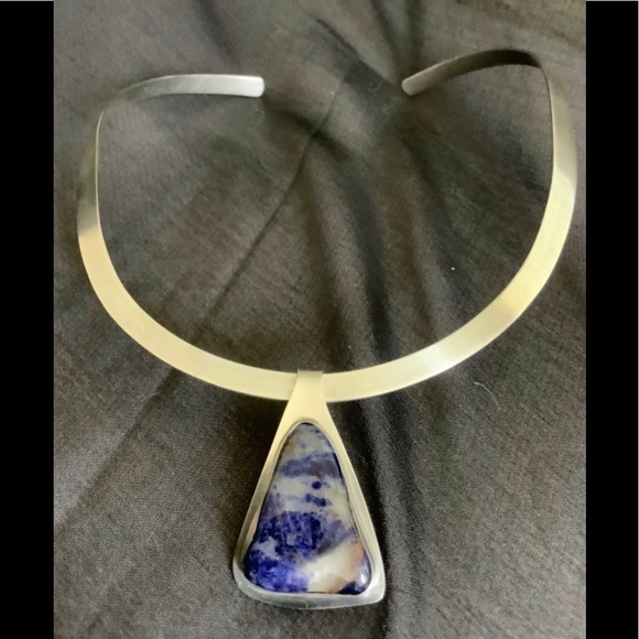 Vintage sterling silver Sodalite Pendant & Choker - Picture 2 of 12